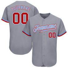 Load image into Gallery viewer, Custom Gray Red White-Light Blue Authentic Baseball Jersey
