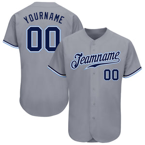 Custom Gray Navy White-Light Blue Authentic Baseball Jersey