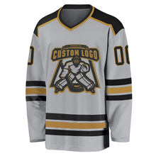 Laden Sie das Bild in den Galerie-Viewer, Custom Gray Black-Old Gold Hockey Jersey
