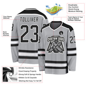 Custom Gray Black-White Hockey Jersey