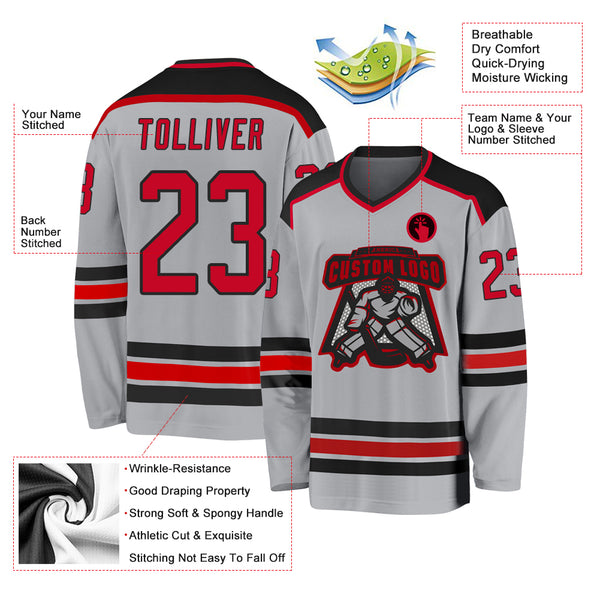 Cheap Custom Gray Red-Black Hockey Jersey Free Shipping – CustomJerseysPro