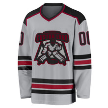 Laden Sie das Bild in den Galerie-Viewer, Custom Gray Black-Maroon Hockey Jersey
