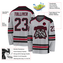 Laden Sie das Bild in den Galerie-Viewer, Custom Gray Black-Maroon Hockey Jersey
