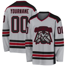 Laden Sie das Bild in den Galerie-Viewer, Custom Gray Black-Maroon Hockey Jersey
