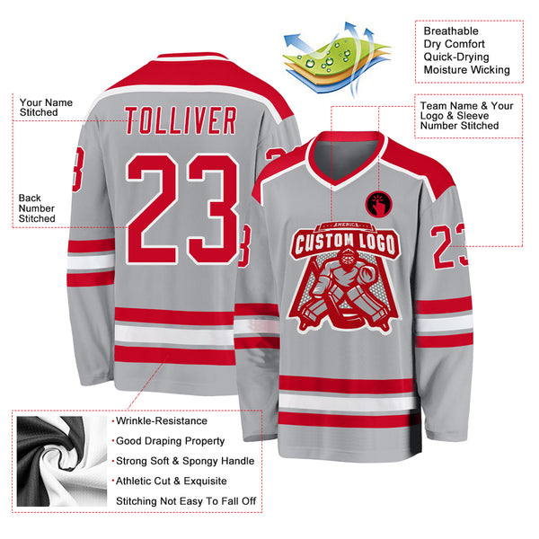 Cheap Custom Red White-Gray Hockey Jersey Free Shipping