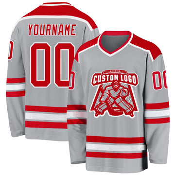 Custom Gray Red-Black Hockey Jersey Discount