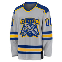 Laden Sie das Bild in den Galerie-Viewer, Custom Gray Royal-Gold Hockey Jersey
