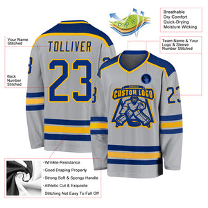 Custom Gray Royal-Gold Hockey Jersey