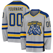 Laden Sie das Bild in den Galerie-Viewer, Custom Gray Royal-Gold Hockey Jersey
