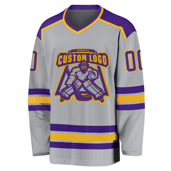 Cheap Custom Purple Black-Old Gold Hockey Jersey Free Shipping