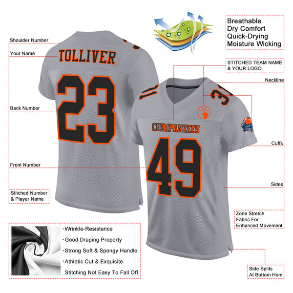 Custom Black Black-Orange Mesh Authentic Football Jersey Discount