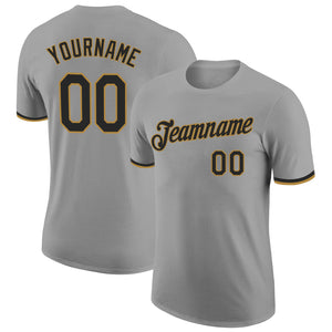 Custom Gray Black-Old Gold Performance T-Shirt