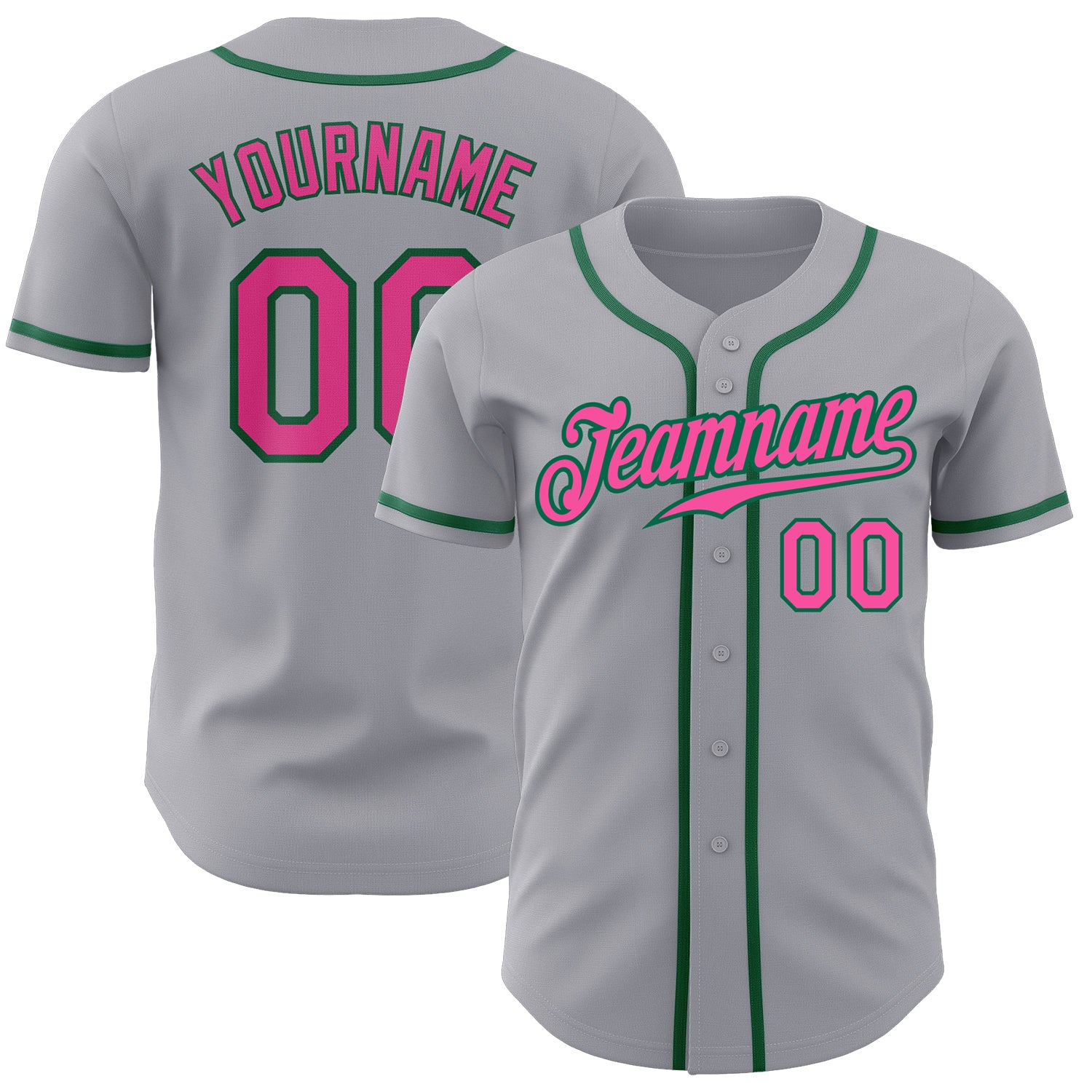 Custom White Kelly Green Pinstripe Pink-Kelly Green Authentic Baseball  Jersey