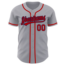 Load image into Gallery viewer, Custom Gray Red-Navy Authentic Baseball Jersey
