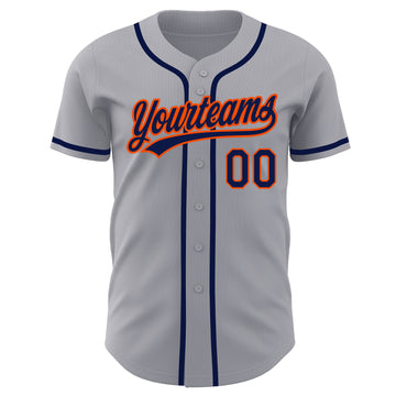 Custom Gray Navy-Orange Authentic Baseball Jersey