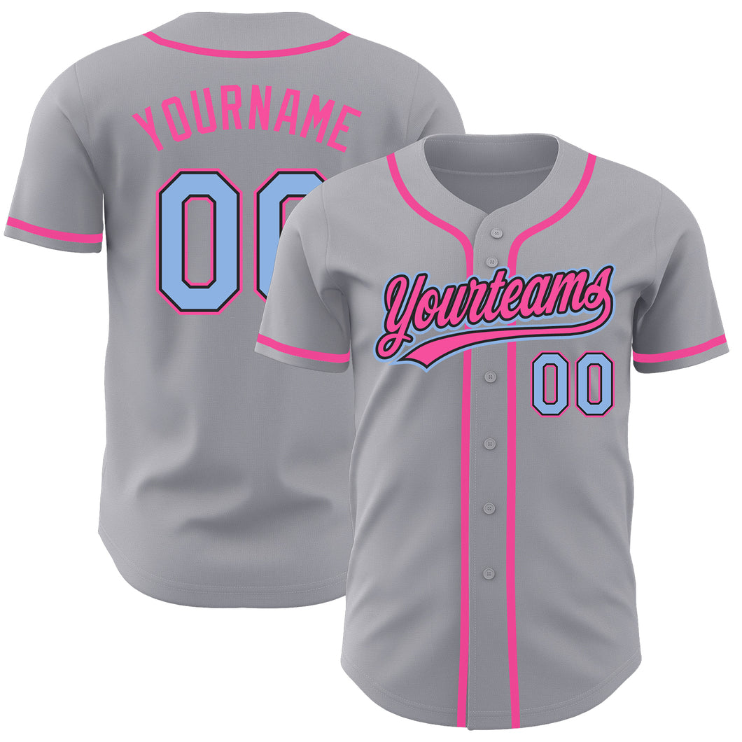 Custom Light Blue Pink-Black Authentic Baseball Jersey Discount