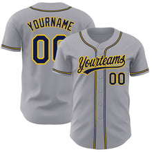 Load image into Gallery viewer, Custom Gray Navy-Gold Authentic Baseball Jersey
