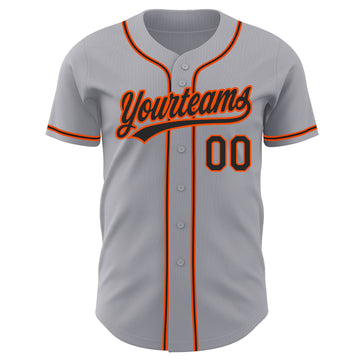 Custom Gray Black-Orange Authentic Baseball Jersey