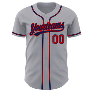 Custom Gray Red-Navy Authentic Baseball Jersey