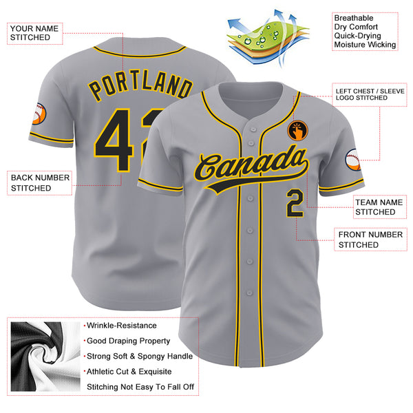 Custom Team Gold Baseball Authentic Gray Jersey Black