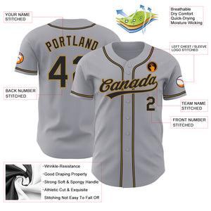 Custom Gray Black-Old Gold Authentic Baseball Jersey