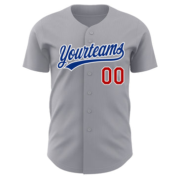 Custom Gray Red-White Authentic Baseball Jersey