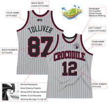 Загрузить изображение в средство просмотра галереи, Custom Gray Black Pinstripe Black-Maroon Authentic Basketball Jersey
