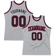 Загрузить изображение в средство просмотра галереи, Custom Gray Black Pinstripe Black-Maroon Authentic Basketball Jersey
