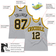 Загрузить изображение в средство просмотра галереи, Custom Gray Black Pinstripe Black-Gold Authentic Basketball Jersey
