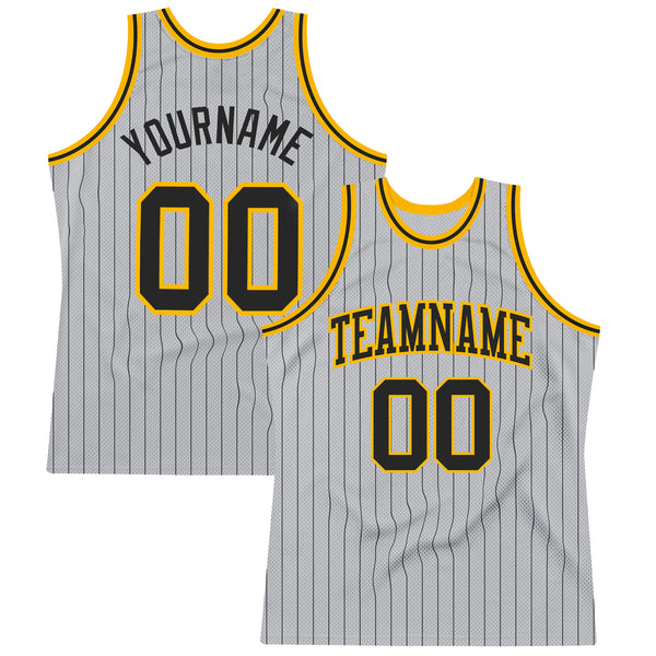 Custom Gold Black Pinstripe Black-White Authentic Basketball