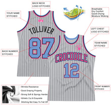 Загрузить изображение в средство просмотра галереи, Custom Gray Black Pinstripe Light Blue-Pink Authentic Basketball Jersey
