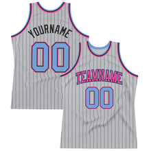 Загрузить изображение в средство просмотра галереи, Custom Gray Black Pinstripe Light Blue-Pink Authentic Basketball Jersey
