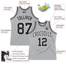 Charger l&#39;image dans la galerie, Custom Gray Black Pinstripe Black-White Authentic Basketball Jersey
