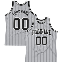 Charger l&#39;image dans la galerie, Custom Gray Black Pinstripe Black-White Authentic Basketball Jersey
