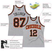 Charger l&#39;image dans la galerie, Custom Gray Black Pinstripe Black-Orange Authentic Basketball Jersey
