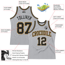 Загрузить изображение в средство просмотра галереи, Custom Gray Black Pinstripe Black-Old Gold Authentic Basketball Jersey
