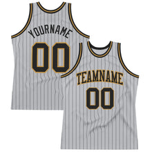 Загрузить изображение в средство просмотра галереи, Custom Gray Black Pinstripe Black-Old Gold Authentic Basketball Jersey
