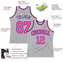 Charger l&#39;image dans la galerie, Custom Gray Black Pinstripe Pink-Purple Authentic Basketball Jersey
