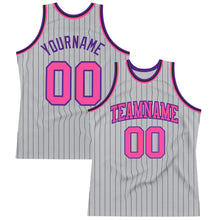 Charger l&#39;image dans la galerie, Custom Gray Black Pinstripe Pink-Purple Authentic Basketball Jersey
