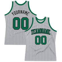 Загрузить изображение в средство просмотра галереи, Custom Gray Black Pinstripe Kelly Green Authentic Basketball Jersey
