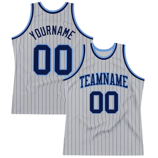 Custom Cream Navy Pinstripe Light Blue-Black Authentic Basketball