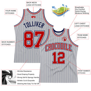 Custom Gray Navy Pinstripe Red-White Authentic Basketball Jersey