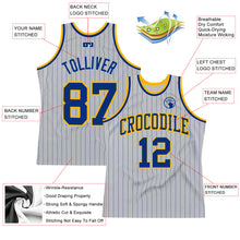 Загрузить изображение в средство просмотра галереи, Custom Gray Royal Pinstripe Royal-Gold Authentic Basketball Jersey
