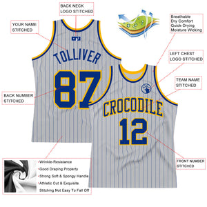 Custom Gray Royal Pinstripe Royal-Gold Authentic Basketball Jersey