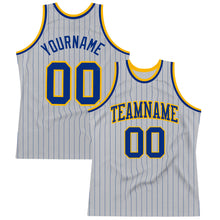 Загрузить изображение в средство просмотра галереи, Custom Gray Royal Pinstripe Royal-Gold Authentic Basketball Jersey
