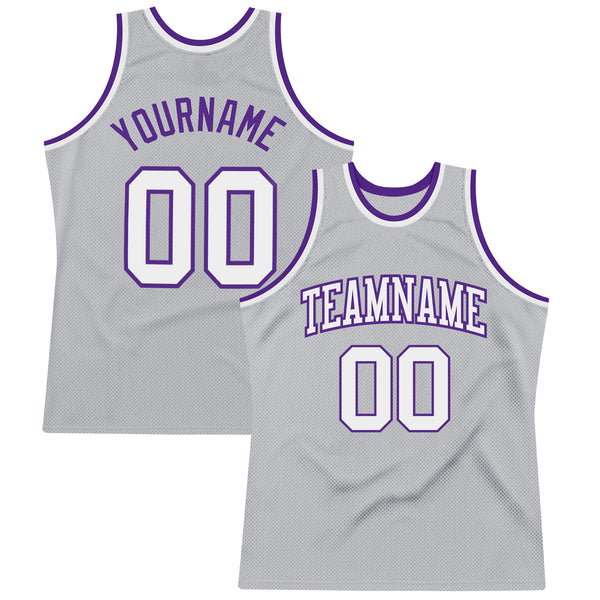 Custom Team Purple Basketball Gray Rib-Knit Jersey White