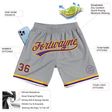 Charger l&#39;image dans la galerie, Custom Gray Purple-Gold Authentic Throwback Basketball Shorts
