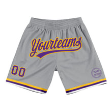 Charger l&#39;image dans la galerie, Custom Gray Purple-Gold Authentic Throwback Basketball Shorts
