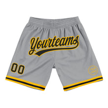 Charger l&#39;image dans la galerie, Custom Gray Black-Gold Authentic Throwback Basketball Shorts
