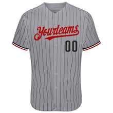 Load image into Gallery viewer, Custom Gray Black Pinstripe Red-White Authentic Baseball Jersey
